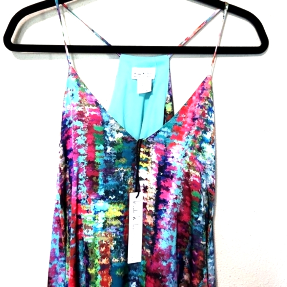 NEW! Nicole Miller New York Satin Watercolor Multicolor Maxi Dress Size Small - Picture 3 of 13